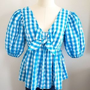 LILLY PULITZER Sarafina Short Sleeve Crinkle Gingham Blouse--NWT—4